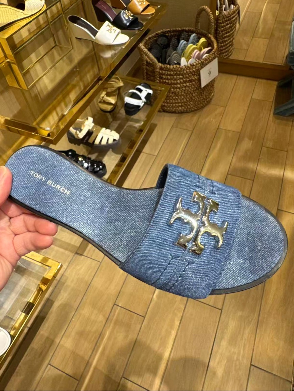 Tory Burch Everly Denim Slide Sandal with Logo